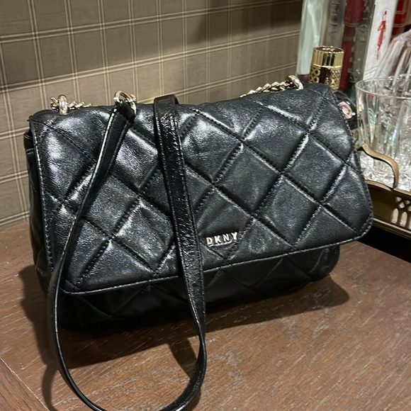 DKNY Black Quilted leather Shoulder Flap Bag